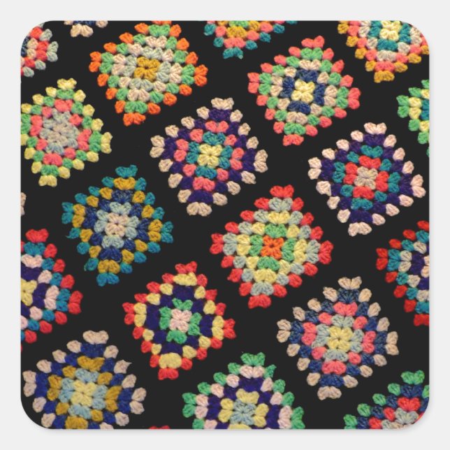 Antique Colourful Granny Squares Classic Pattern Square Sticker (Front)