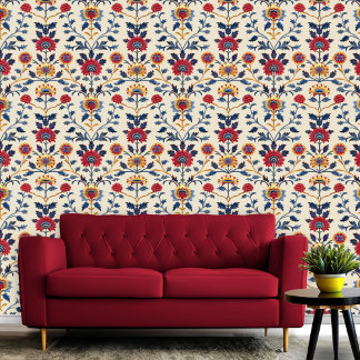 Antique Colourful Indian Floral Motif Pattern Room Wallpaper