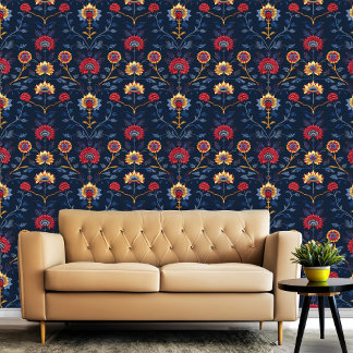 Antique Colourful Indian Floral Motif Pattern Room Wallpaper