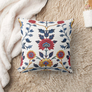 Antique Colourful Indian Floral Motif Pattern Throw Pillow