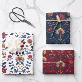 Antique Colourful Indian Floral Motif Pattern Wrapping Paper Sheet
