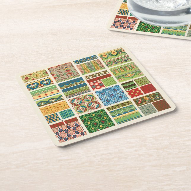 Antique Colourful Patchwork Paper Napkin Square Paper Coaster (Angled)
