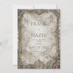 Antique Compass Enchanted Forest Wedding  Invitation