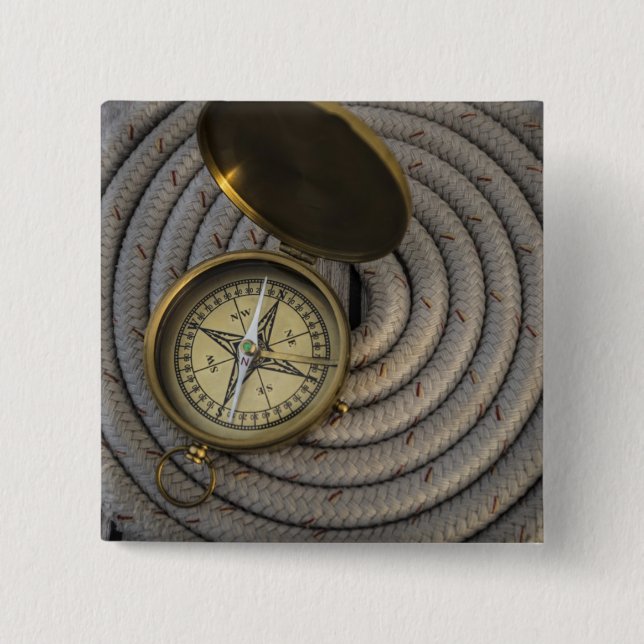 Antique Compass On Sailboat Deck 2 Inch Square Button (Front)