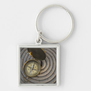 Antique Compass On Sailboat Deck Keychain