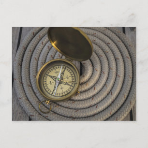 Antique Compass On Sailboat Deck Postcard