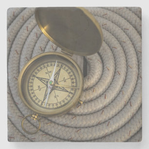 Antique Compass On Sailboat Deck Stone Coaster