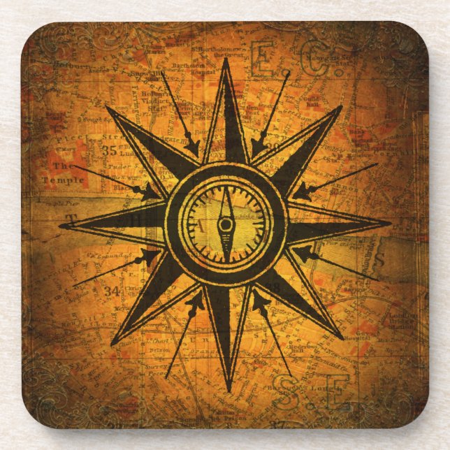Antique Compass Rose Coaster (Front)