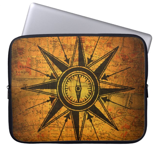 Antique Compass Rose Laptop Sleeve (Front)