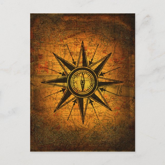 Antique Compass Rose Postcard (Front)