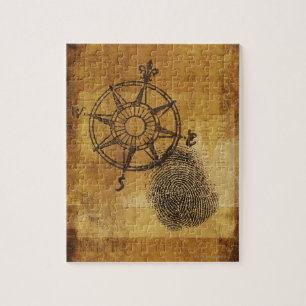 Antique compass rose with fingerprint jigsaw puzzle