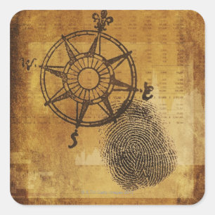 Antique compass rose with fingerprint square sticker