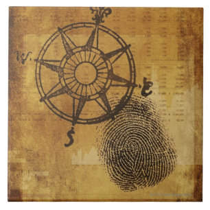 Antique compass rose with fingerprint tile