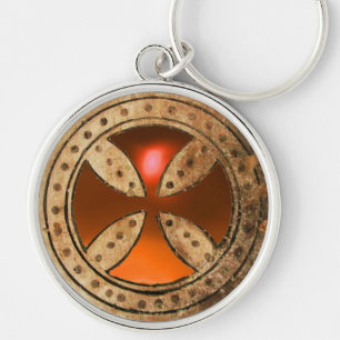 ANTIQUE CONSECRATION CROSS Orange Agate Gem Keychain