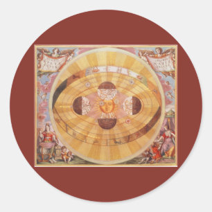 Antique Copernican Solar System, Vintage Astronomy Classic Round Sticker