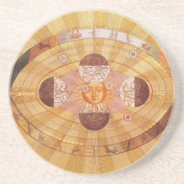 Antique Copernican Solar System, Vintage Astronomy Coaster (Front)