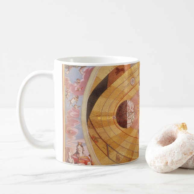 Antique Copernican Solar System, Vintage Astronomy Coffee Mug (With Donut)