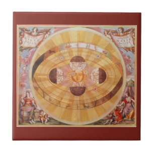 Antique Copernican Solar System, Vintage Astronomy Tile