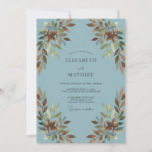 Antique Copper Slate Leafy Wedding Invitation