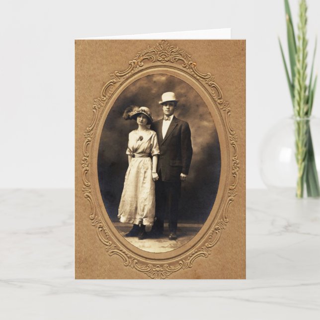 Antique Couple 1910s Sepia Photo Retro Old Fashion Card (Front)