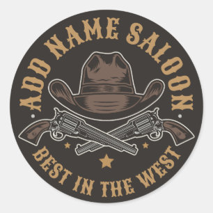 Antique Cowboy Guns ADD NAME Old Wild West Saloon  Classic Round Sticker