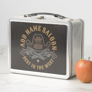 Antique Cowboy Guns ADD NAME Old Wild West Saloon Metal Lunch Box