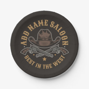Antique Cowboy Guns ADD NAME Old Wild West Saloon  Paper Plate