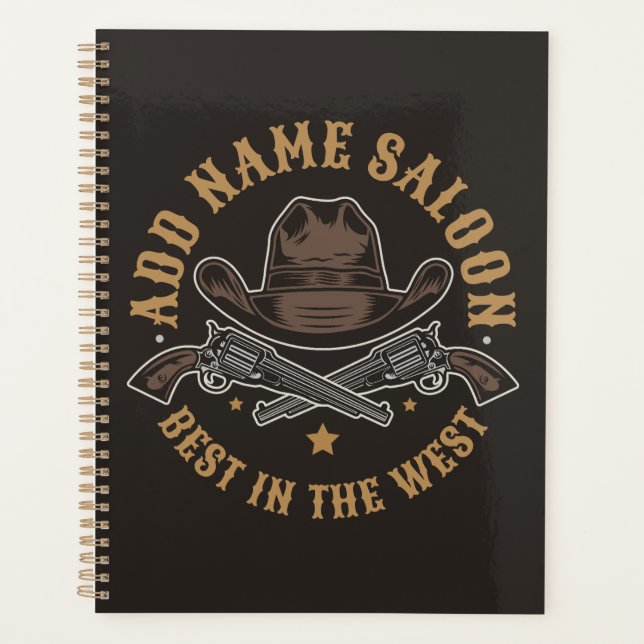 Antique Cowboy Guns ADD NAME Old Wild West Saloon  Planner (Front)