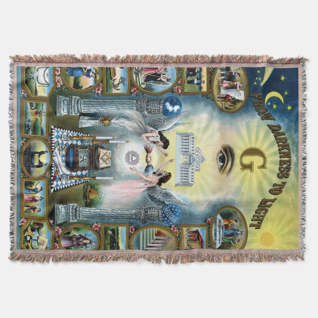 Antique Craft Freemasonry Masonic Hazen Throw Blanket (Front)
