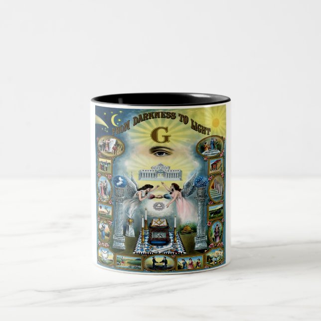 Antique Craft Freemasonry Masonic Hazen Two-Tone Coffee Mug (Center)