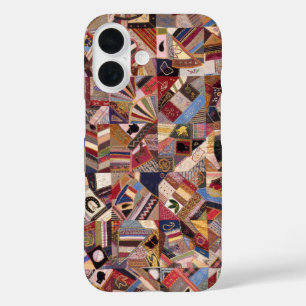 Antique Crazy Quilt Pattern - Folk Art Quilted     iPhone 16 Case