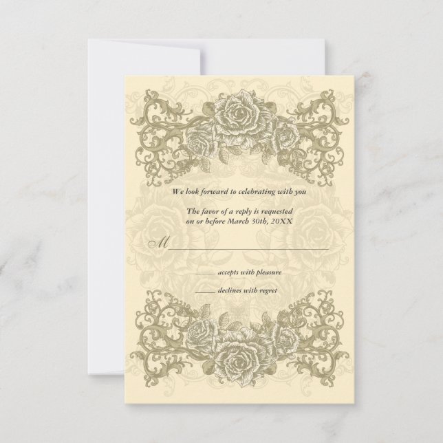 Antique Cream Roses Wedding Response Invitation (Front)