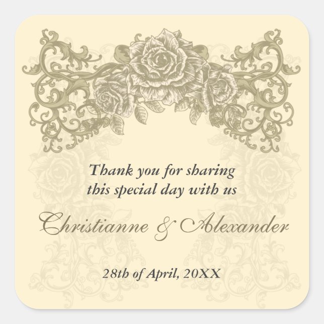 Antique Cream Roses Wedding Sticker (Front)