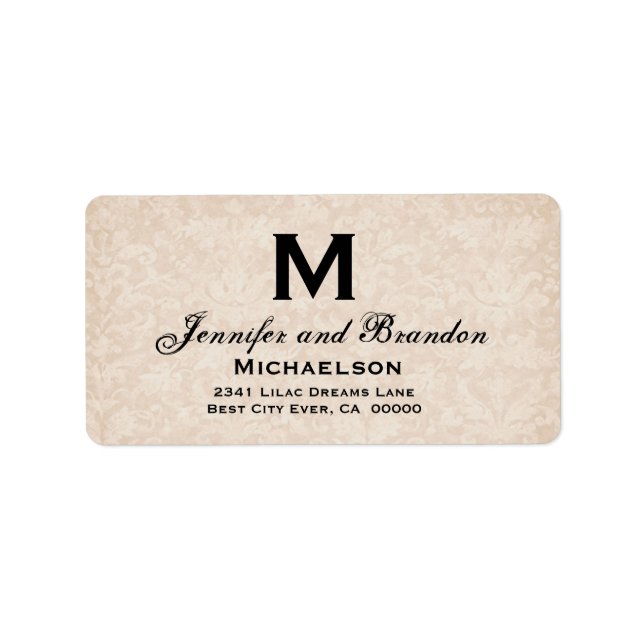 Antique Cream Wedding Monogram Personalized Label (Front)