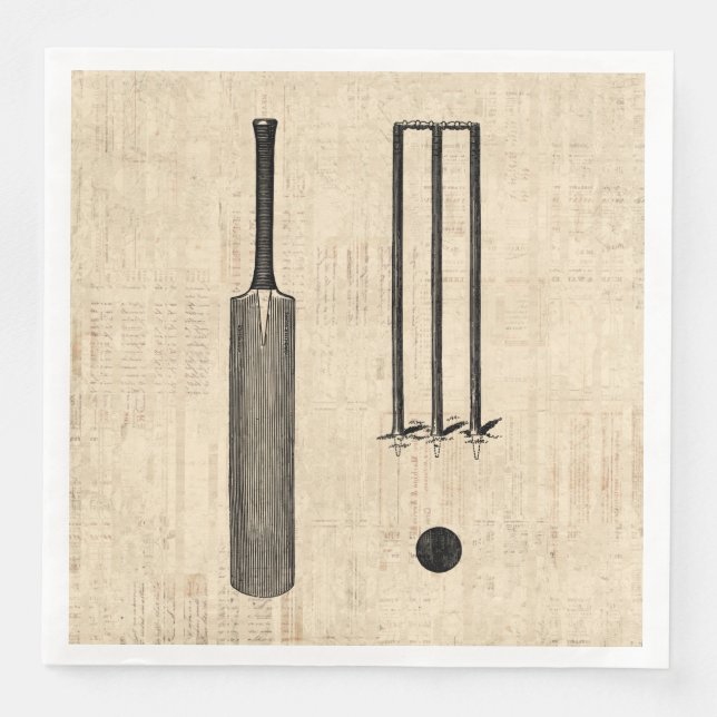 Antique Cricket Bat Vintage Illustrated Art Napkin (Front)