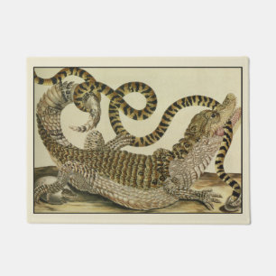 Antique Crocodile battles snake Doormat