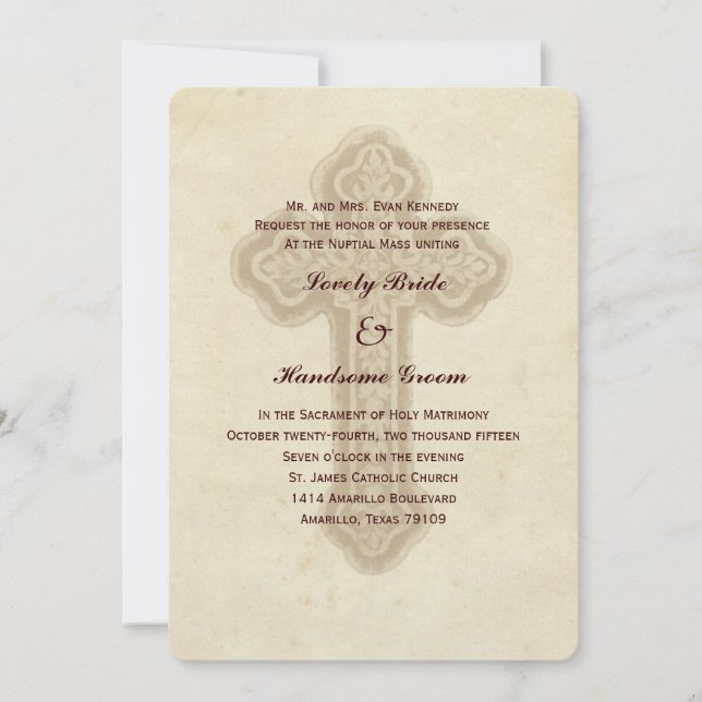 Antique Croix Brown Faire-part de mariage (Devant)
