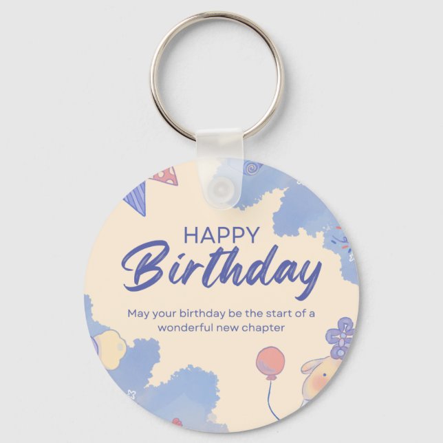 antique culture happy birthday keychain (Front)