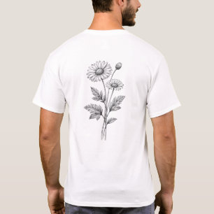 Antique Daisy Flower Engraving Botanical T-Shirt