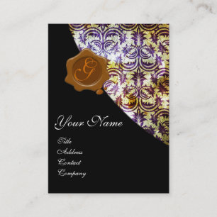 ANTIQUE DAMASK BROWN WAX SEAL MONOGRAM purple Business Card