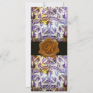 ANTIQUE DAMASK BROWN WAX SEAL MONOGRAM,purple Invitation