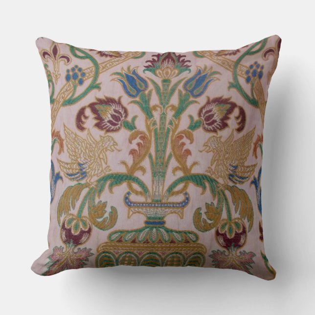 Antique Damask Fabric Throw Pillow (Front)