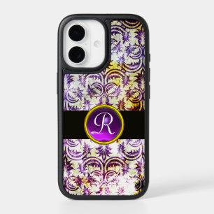 ANTIQUE DAMASK Purple Amethyst Monogram black 