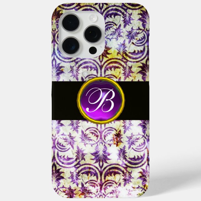 ANTIQUE DAMASK Purple Amethyst Monogram black Case-Mate iPhone Case (Back)