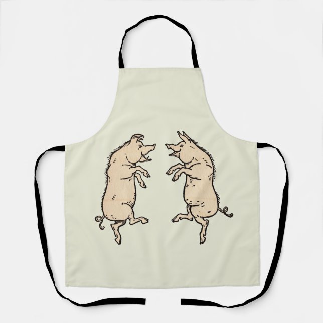 Antique Dancing Pigs: Whimsical Vintage Piggy Jig  Apron (Front)