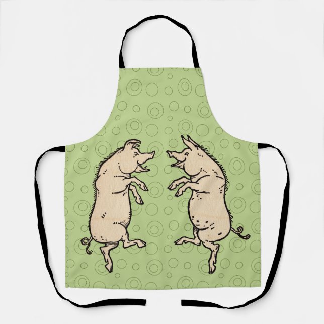 Antique Dancing Pigs: Whimsical Vintage Piggy Jig  Apron (Front)