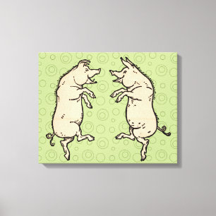 Antique Dancing Pigs: Whimsical Vintage Piggy Jig Canvas Print