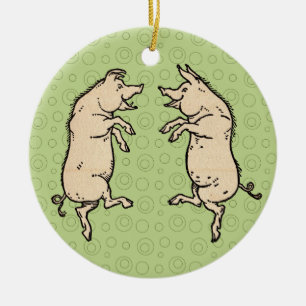 Antique Dancing Pigs: Whimsical Vintage Piggy Jig  Ceramic Ornament