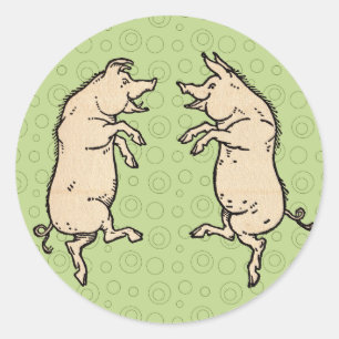 Antique Dancing Pigs: Whimsical Vintage Piggy Jig  Classic Round Sticker