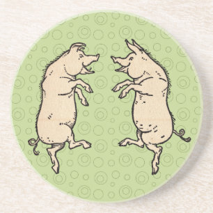 Antique Dancing Pigs: Whimsical Vintage Piggy Jig  Coaster